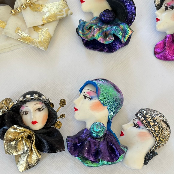 Vintage 80s lot of fancy lady Brooch Set Gold silver Black, Purple blue - Picture 7 of 8